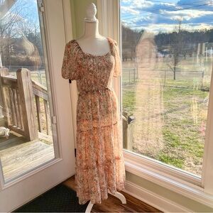 Floral puff sleeve midi dress